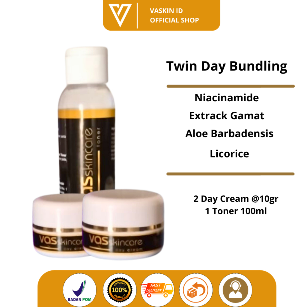 [ Promo ] Twin Day Cream bundling Toner Vas Skincare Pelembab pembersih pelindung Kulit Wajah Bpom