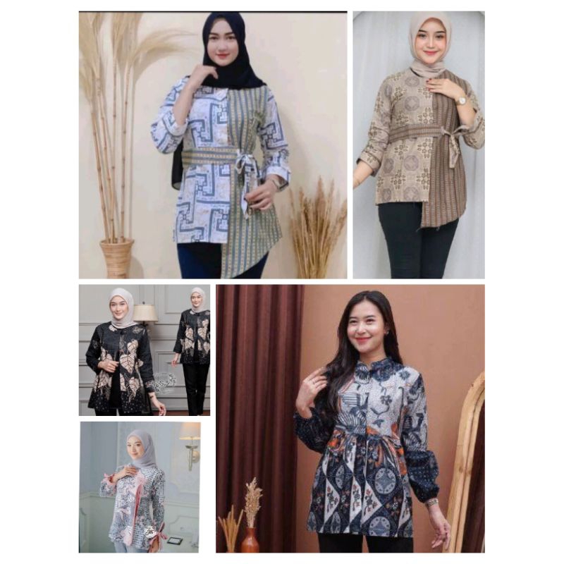 50 Baju Batik Atasan wanita Katun PREMIUM Batik blouse Motif modern pastel Terkini