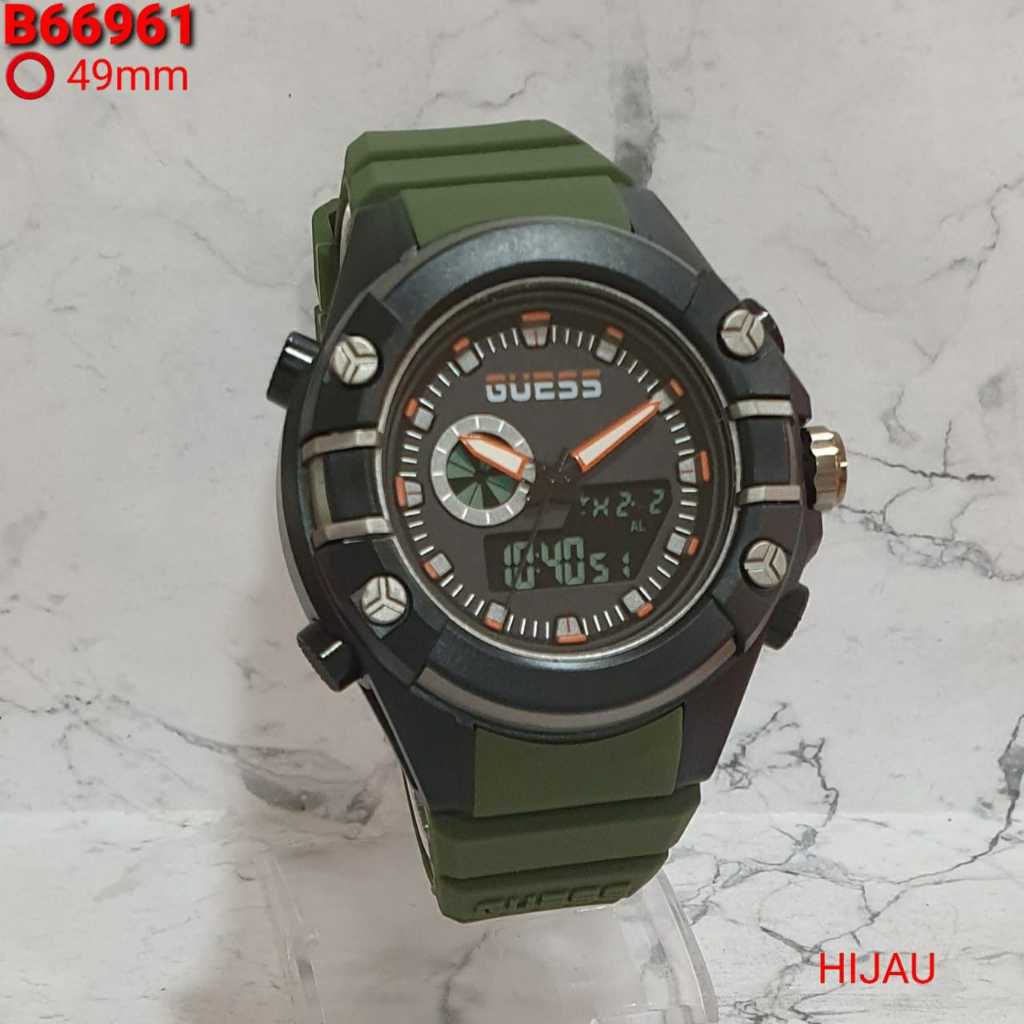 Jam Tangan Pria Guess-6961 Tali Rubber Double Time Digital&Analog Tanggal Hari Aktif
