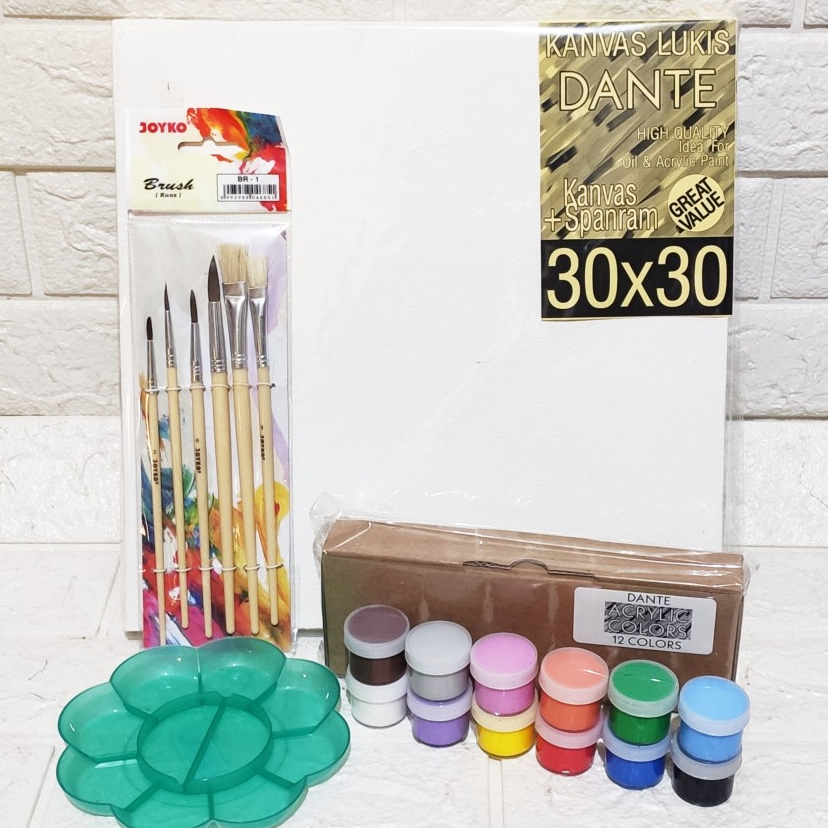 

➠❉✳ PAKET MELUKIS SET Kanvas 30x30 Kuas Palet