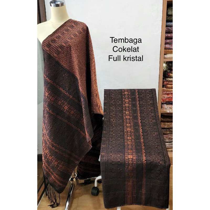 Songket Tumtuman Tanpa Sambungan Tembaga Cokelat Full Kristal