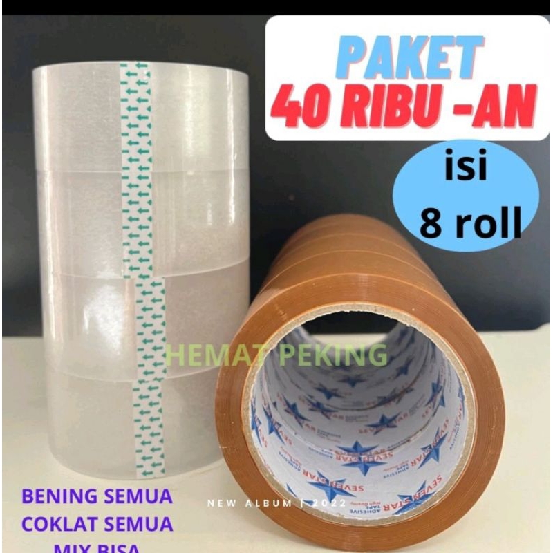 

Lakban Packing Bening Coklat Paket isi 8 pcs Seven Star