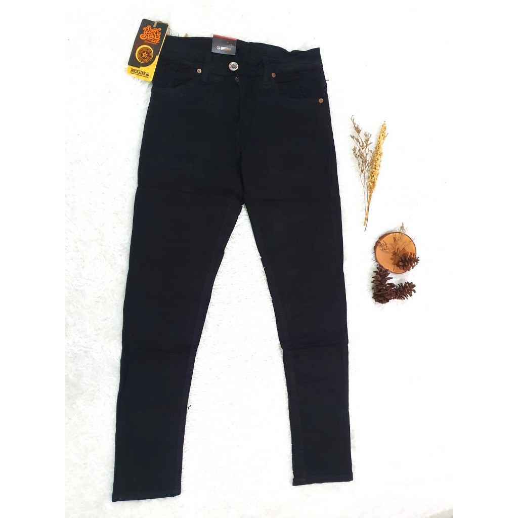 CELANA PRIA PANJANG JEANS SLIM FIT ROCKSTAR PREMIUM DENIM 28-33 HITAM