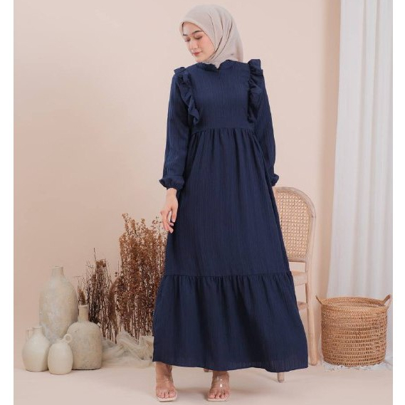 Letisa Dress Wanita Kekinian Baju Gamis Dewasa Terbaru Bahan Ladycrush Premium-Letisa Navy
