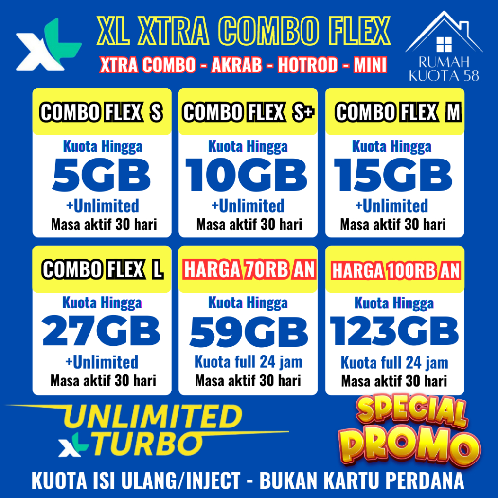 PAKET DATA XL COMBO FLEX, COMBO VIP, COMBO MIINI, COMBO PLUS, HOTROD HARGA MURAH