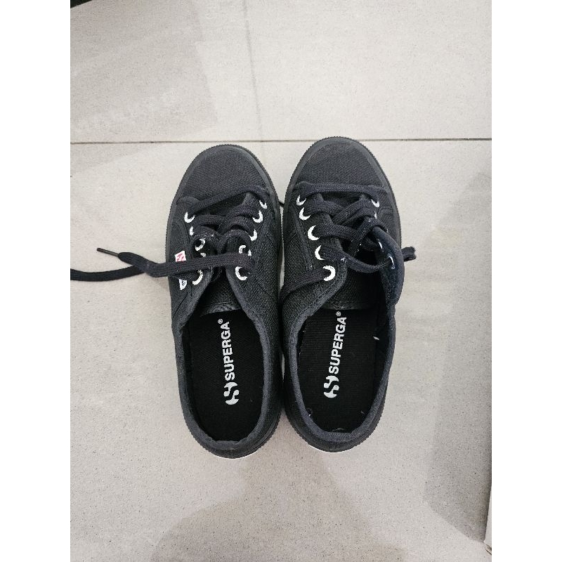 Preloved Original Superga Classic Size 34 Full Black Sepatu Sekolah Hitam