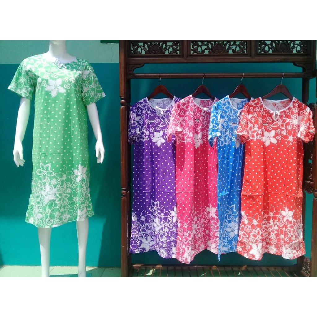 Daster Batik Remaja Bahan Kaos Adem 100 RIBUAN DAPAT 4 PCS Motif Bunga Polkadot Warna Hijau Orange B