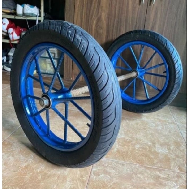 (Termurah) Roda gerobak dorong ring 14  satu 1set as roda tinggal pasang