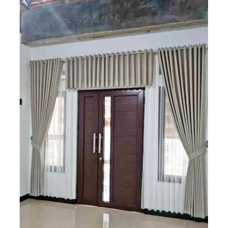 Gorden poni pintu tengah ruang tamu panjang 250cm 1 Set Tirai Pintu Tengah Ruang Tamu KupuTarung Mew
