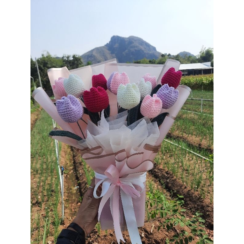 Bunga Tulip Rajut | tulip rajut | buket bunga rajut