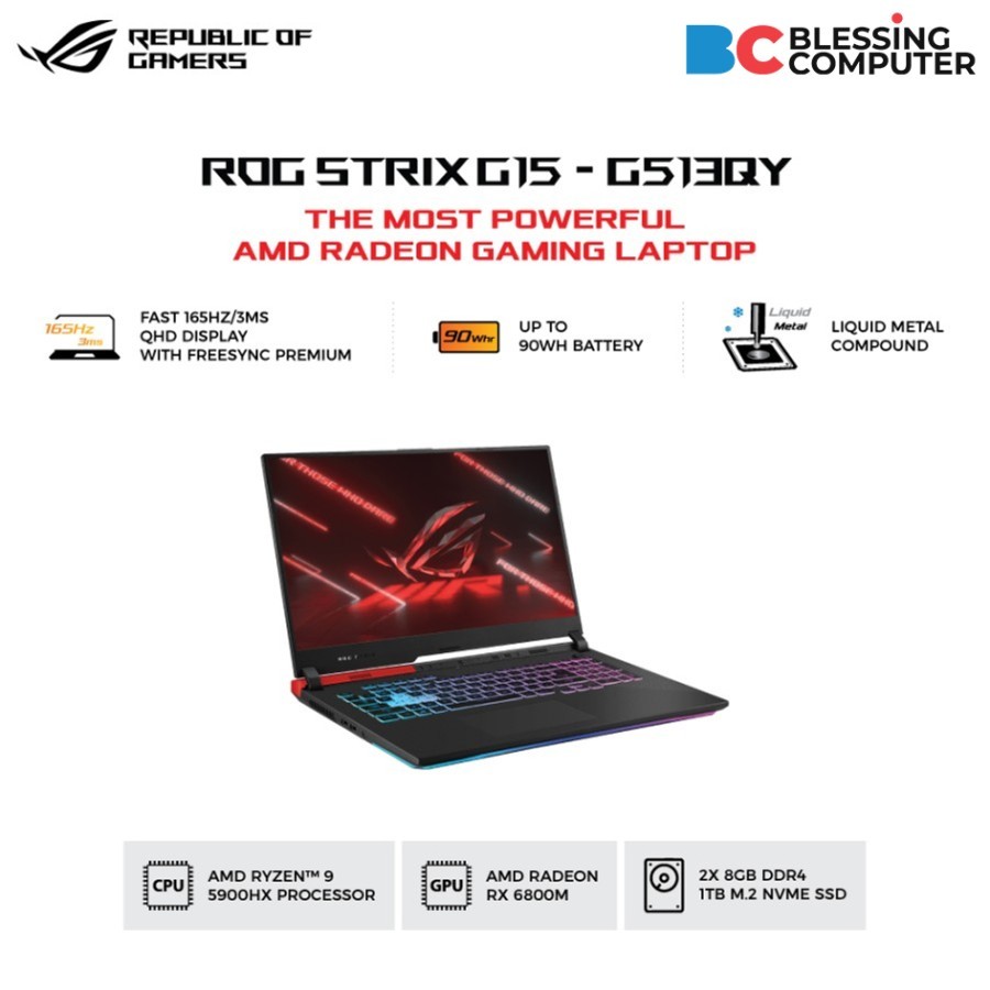 ASUS ROG Strix G G513QY R9X8G6T-O11 Ryzen 9 5900HX 16G 1TB RX6800M W11