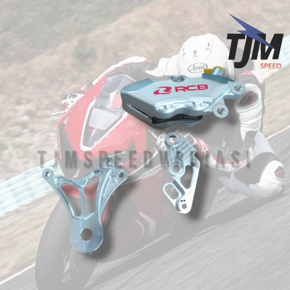 Kaliper RCB 4 Piston R1 Silver + Breket Kaliper Depan Belakang Ninja R Mj-Pro