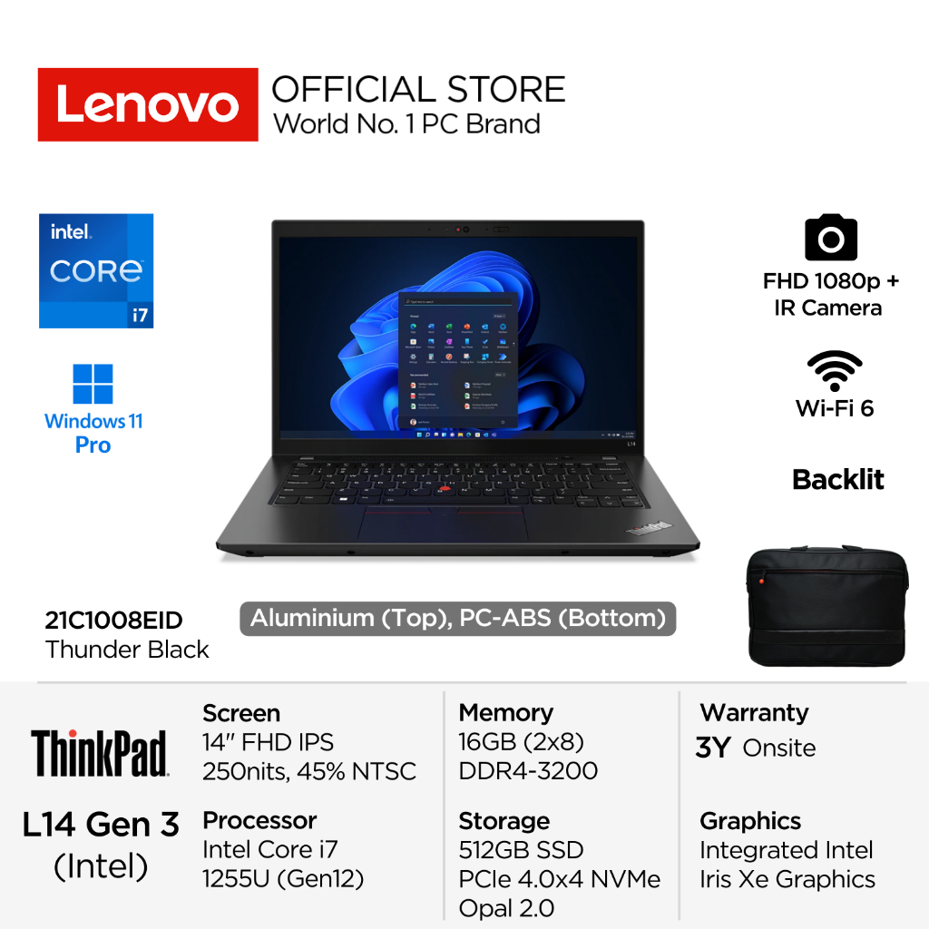 Lenovo ThinkPad L14 Gen 3 8EID Intel Core i7 1255U Win11 Pro 16GB 512GB SSD 14" FHD IPS 250nits 45% 