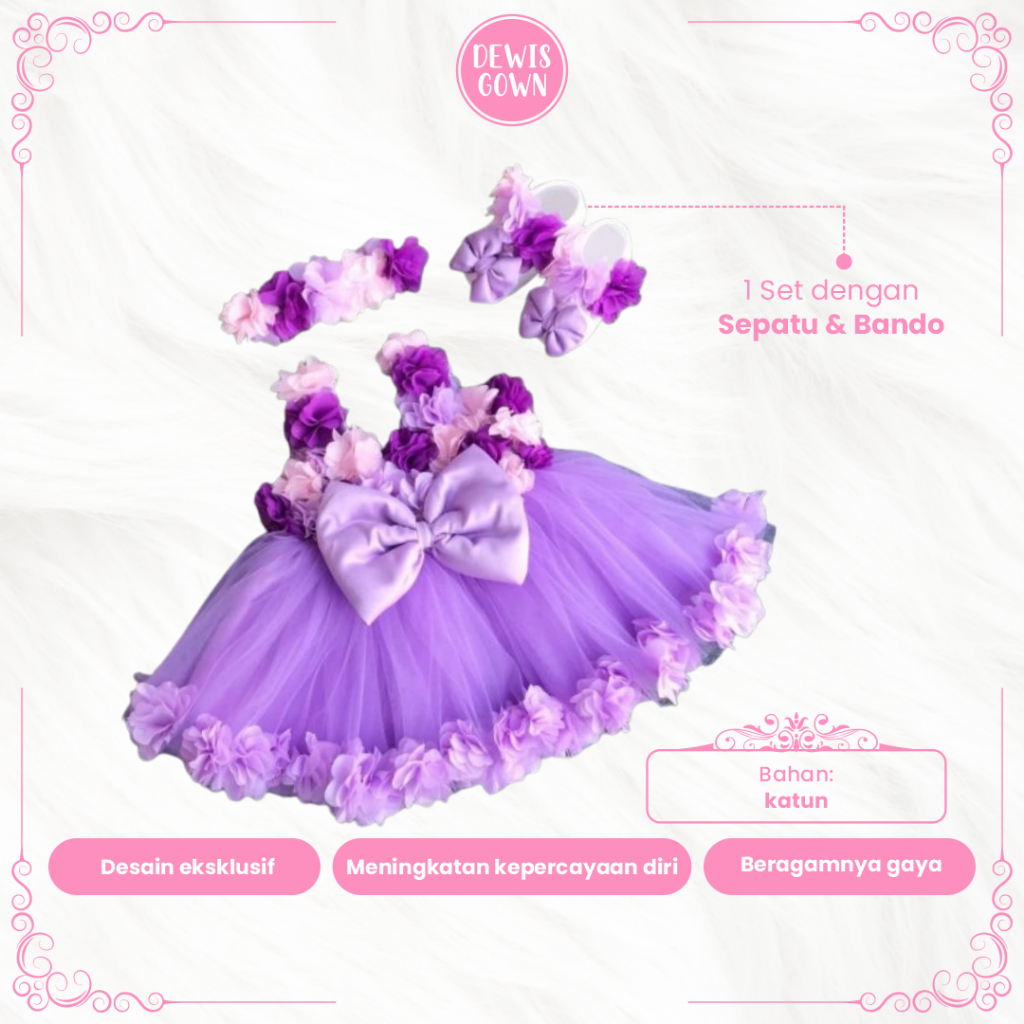 Baju Pesta Anak Perempuan Baby Lilac 4 Warna 0 Sampai 7 Tahun Gamis Gaun Bahan Halus