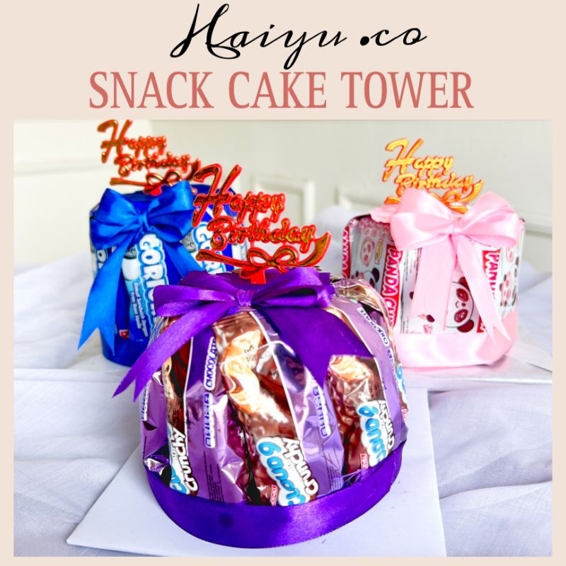 [READY] Snack Cake Tower Hadiah Buket Snack Tart 1 Tingkat Kue Ulang Tahun Snack Kado by Haiyu.co