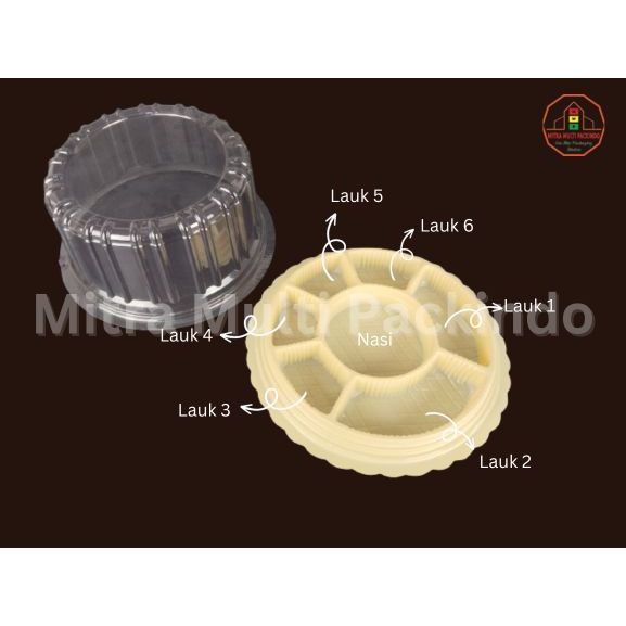 Mika Tumpeng Mini Sekat 7 isi 10 HItam/Ivory Mika CT-20 Sekat Tempat Nasi Tumpeng Mini