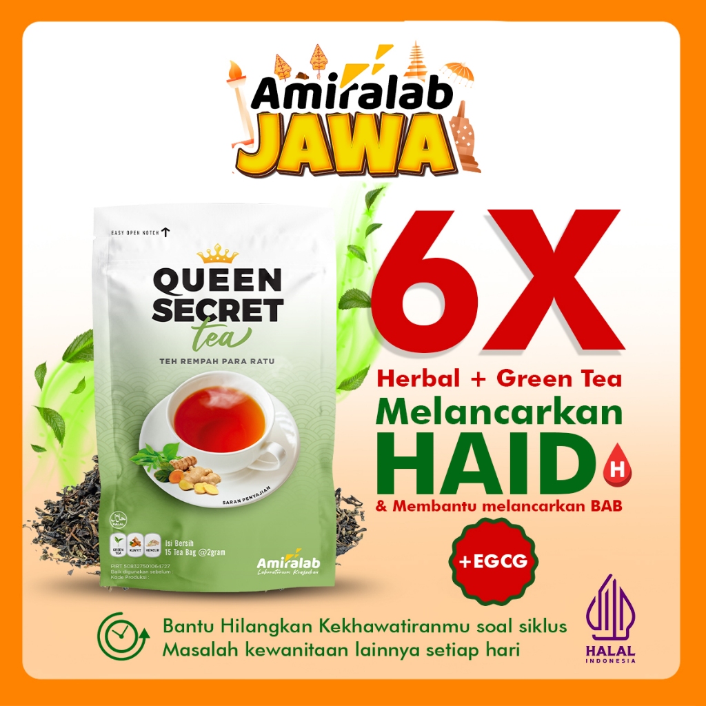 

AMIRALAB QUEEN SECRET TEA Minuman Teh Pelancar Haaid Telat Terlambat Siklus K3putihan Ampuh Manjur Kesehatan Wanita 15 Bag