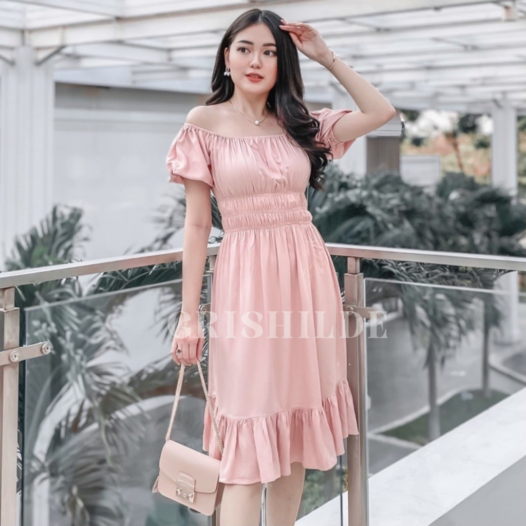 DREENA Dress Sabrina Korean Style Jumbo Wanita Dres Big Size Gaun Casual A Line Lengan Panjang Overs