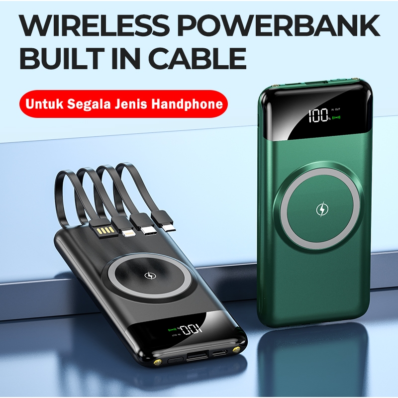 SUTU Wireless Powerbank 20000mAh Built in Cable Kompatibel dengan semua ponsel Fast Charging Kabel b