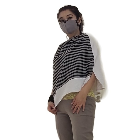 Blus  Lurik Loose Big Size Asimetris Ponco Linen Putih Patchwork Gesyal P33 Bolak Balik