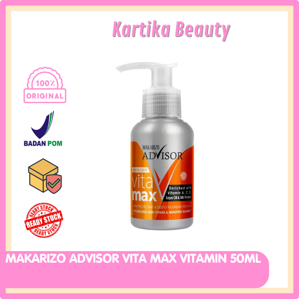 Makarizo Advisor Vitamax botol pompa 50 ml | Serum Vitamin Rambut Hair Recovery Vita Max Praktis