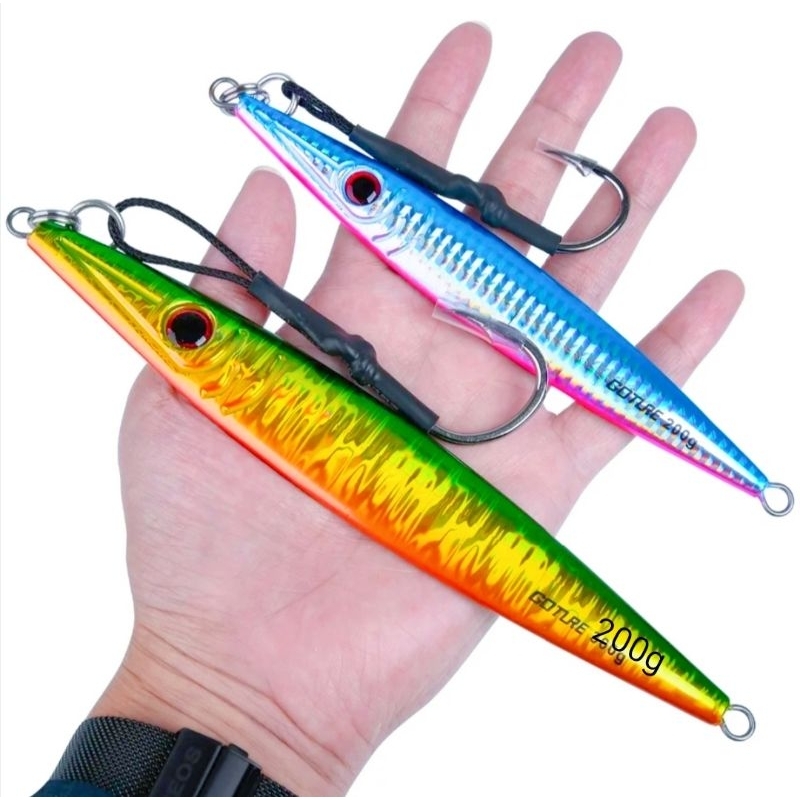 METAL JIG 200g + Double Assist HOOK Bahan Assist  Bulu Mutiara Kilap ✓ Bahan Bulu Mutiara Aurora Thr