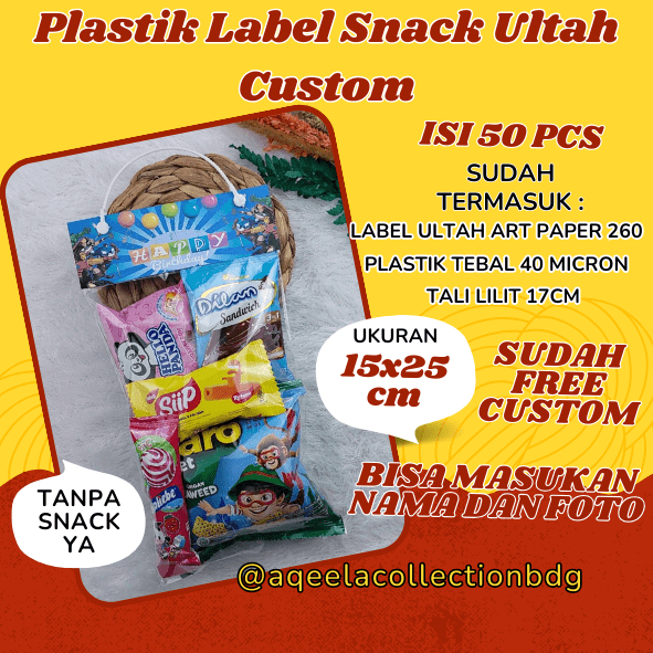 

[50Pcs]Plastik Label Snack Ultah Custom Uk 15x25cm Ulang tahun