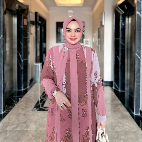 Fuji Dress Set jilbab Bahan ceruty premium Terbaru