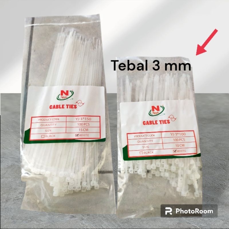 

[ tebal 3mm ] nylon cable ties putih isi 100 kabel tis panjang 10