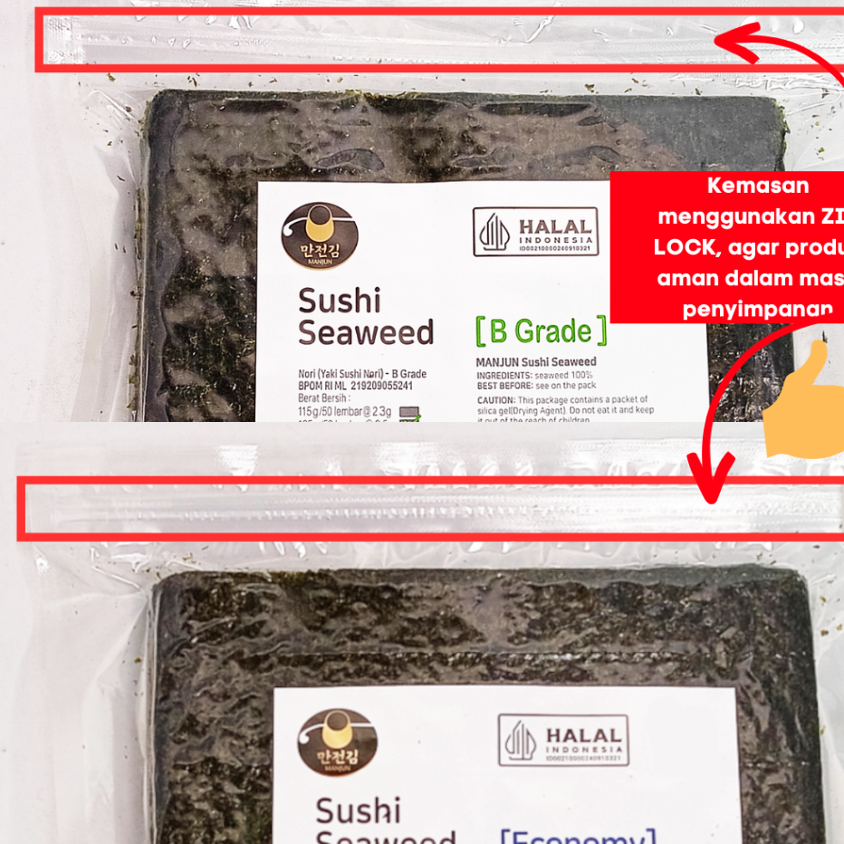 

Terlaris Manjun Seaweed Sushi Nori 50 Lembar Halal - varian Economy Medium Premium - Rumput Laut