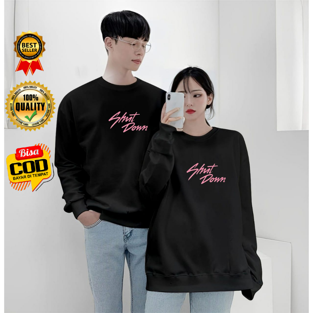 Baju Kaos Couple Pasangan Pacar SHUT DOWN / Lengan Panjang Couple Distro Model Sweater / Baju Kapela