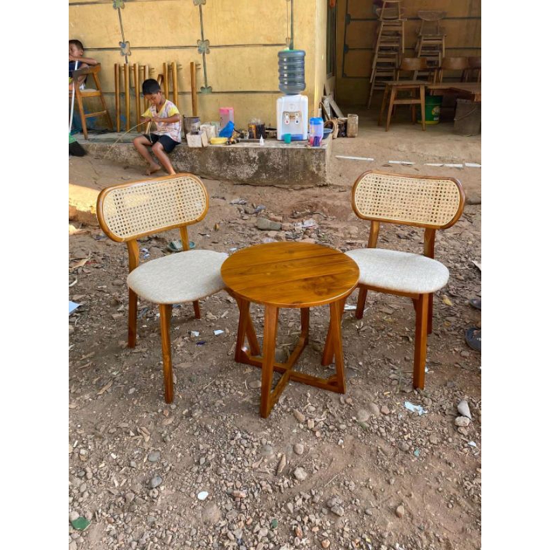 Kursi set teras 2 kursi meja kayu jati perhutani rotan rattan jog jok busa furniture furnitur jepara