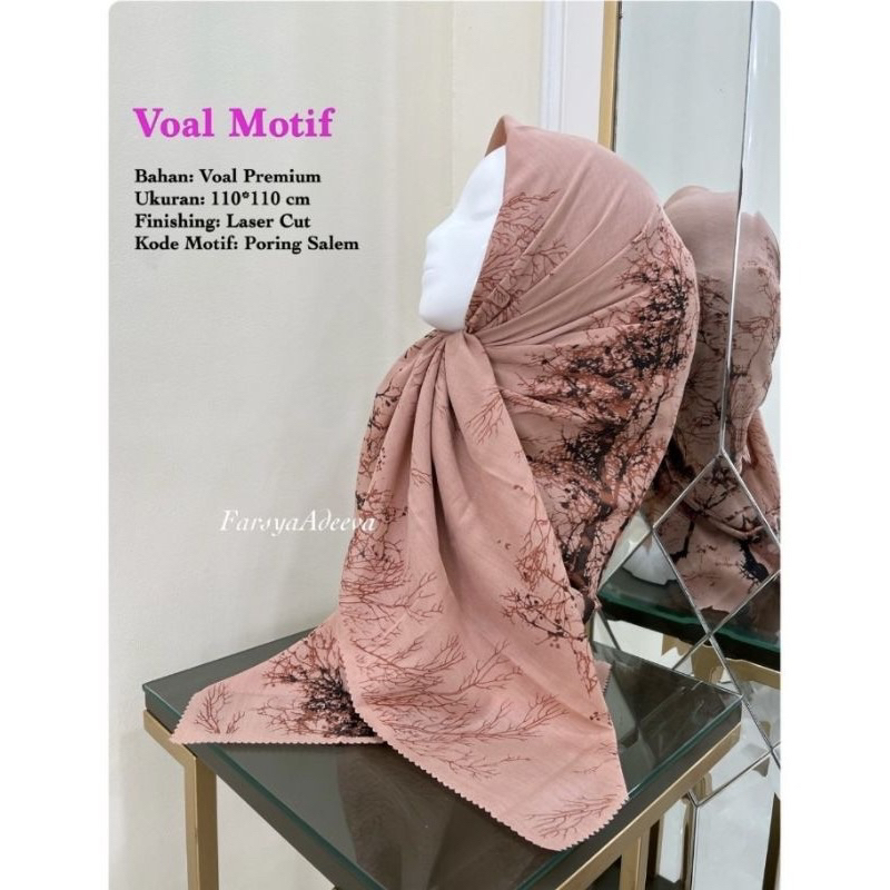 Hijab Segi Empat Voal Motif Ranting Warna Salem Jilbab Kerudung Murah