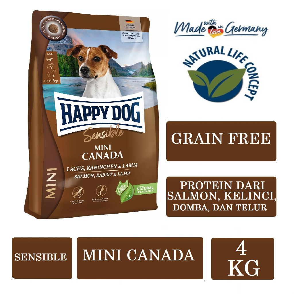 Happy Dog Sensible Mini Canada 4kg Grainfree Dry Dog Food / Makanan Kering Anjing Dewasa (Salmon Kel