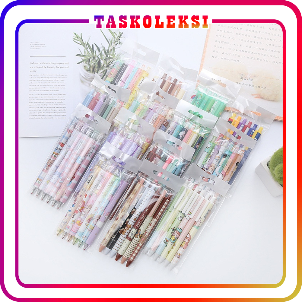 

☛TK☚ PEN GEL MEKANIK SET 6 PCS MOTIF CARTOON / PENA 0.5MM / PULPEN AESTHETIC S110