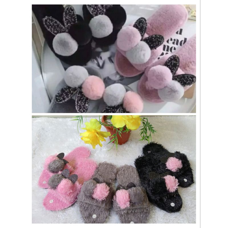sandal bulu selop pompom anak perempuan size 26 sampai 35