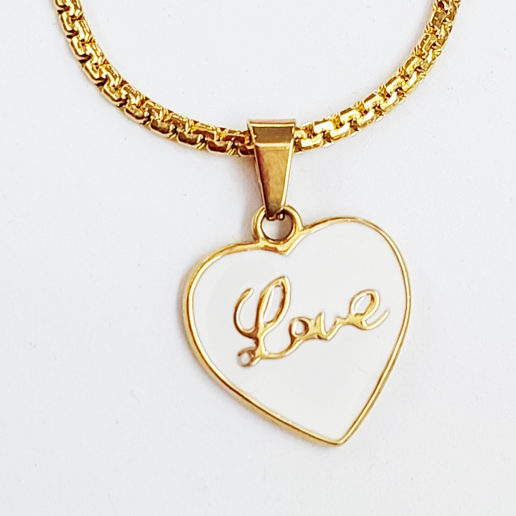 KALUNG RANTE GEPENG GOLD DENGAN LEONTIN LOVE PUTIH GOLD , BESI PUTIH ASLI AMBON