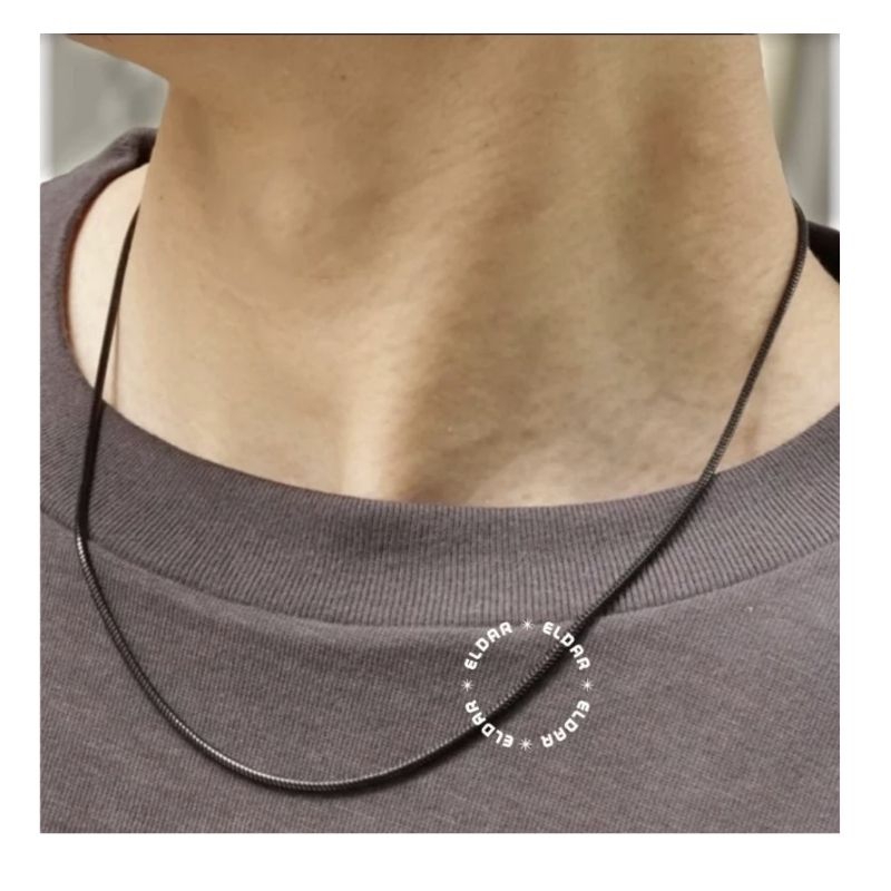 RatuJaya - Kalung Titanium Bulat Pria Warna hitam /Kalung Hitam Pria / Kalung Pria terbaru