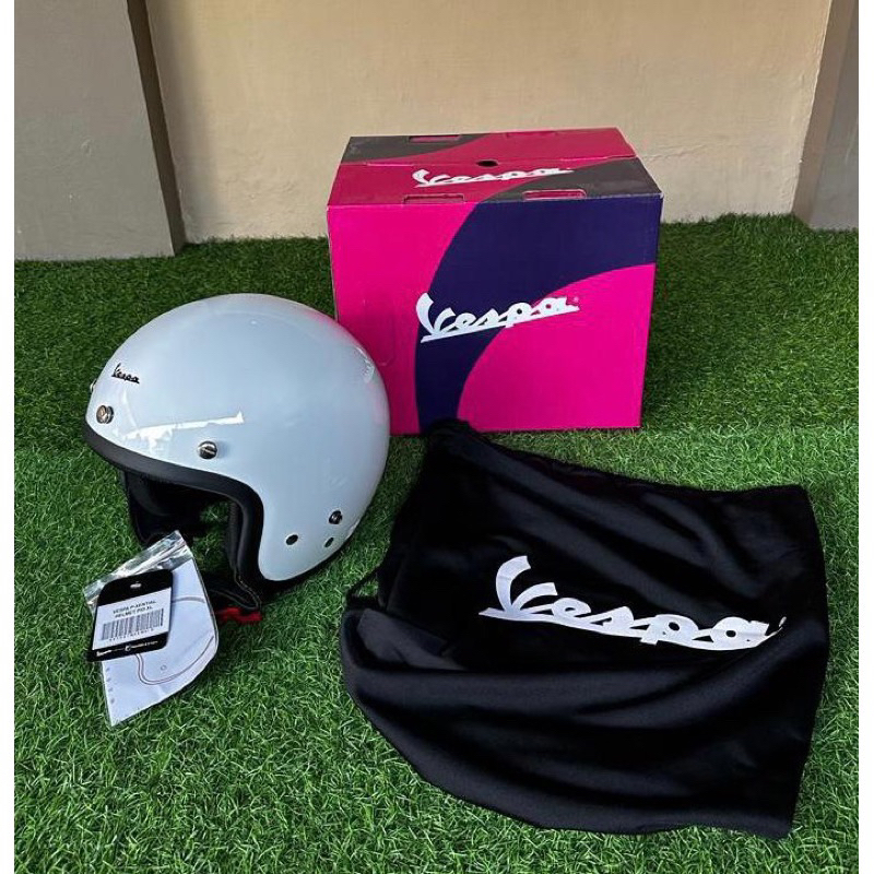 Helm Helmet Ori Original Vespa White Putih Polos Piaggio Half Face