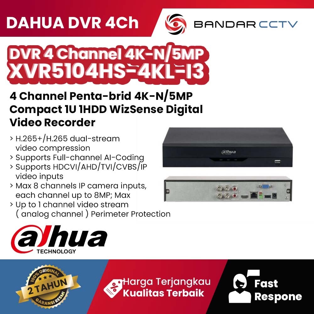 DAHUA XVR5104HS-4KL-I3 DVR 4 CHANNEL