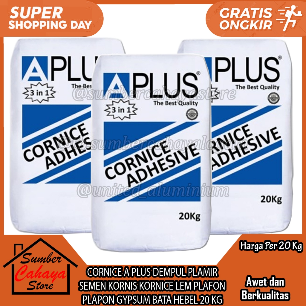 A Plus Dempul Plamir Compound Kompon APlus Zak 1 Sak 20 Kg Cornice Kiloan Kornis Kornice Cornis Gyps