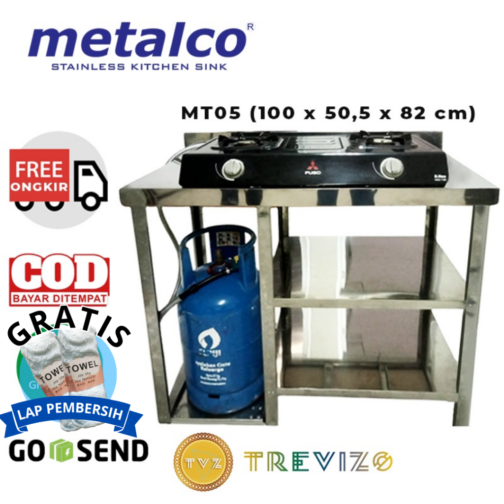 Meja Kompor. Meja Dapur. Meja Stainless Dapur minimalis Kitchen set kompor 2 tungku Metalco MT05