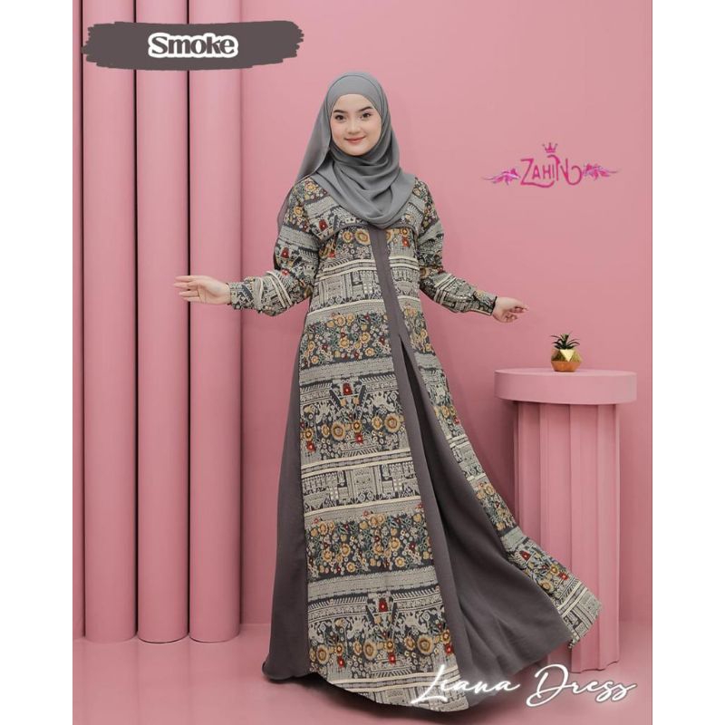Gamis wanita bahan Crinkle Polos mix motif Liana dress Ori Zahin