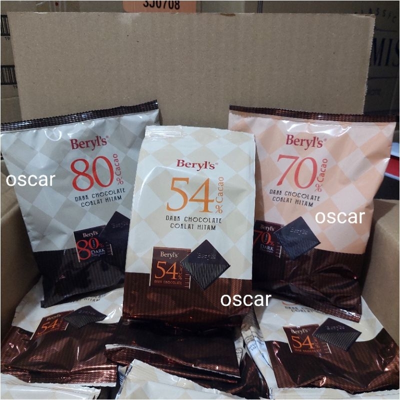 Dark Chocolate 54% 70% 80% Cacao Premium Beryl's Coklat Hitam 250g Beryls