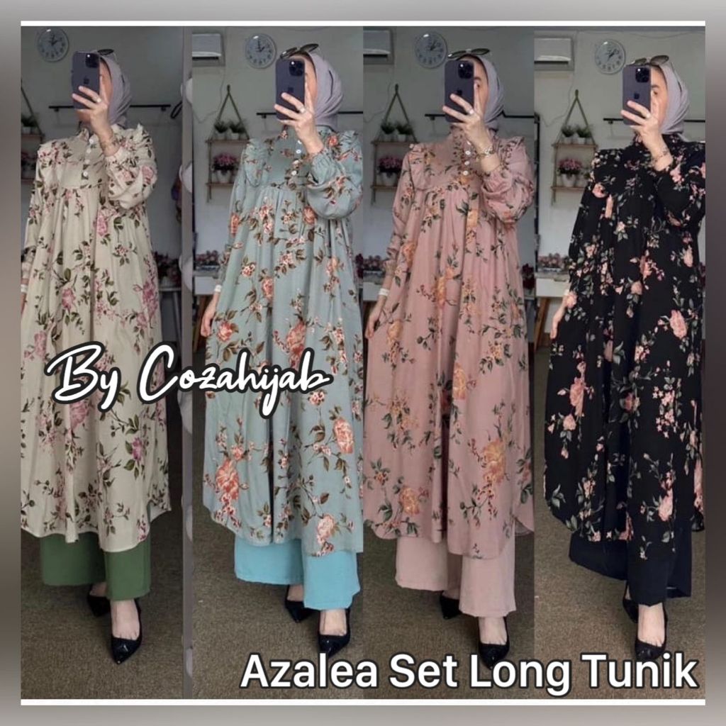 Azalea JUMBO LD 120 cm Setelan Long Tunik Bahan Rayon Diamond Celana Bahan Cringkel