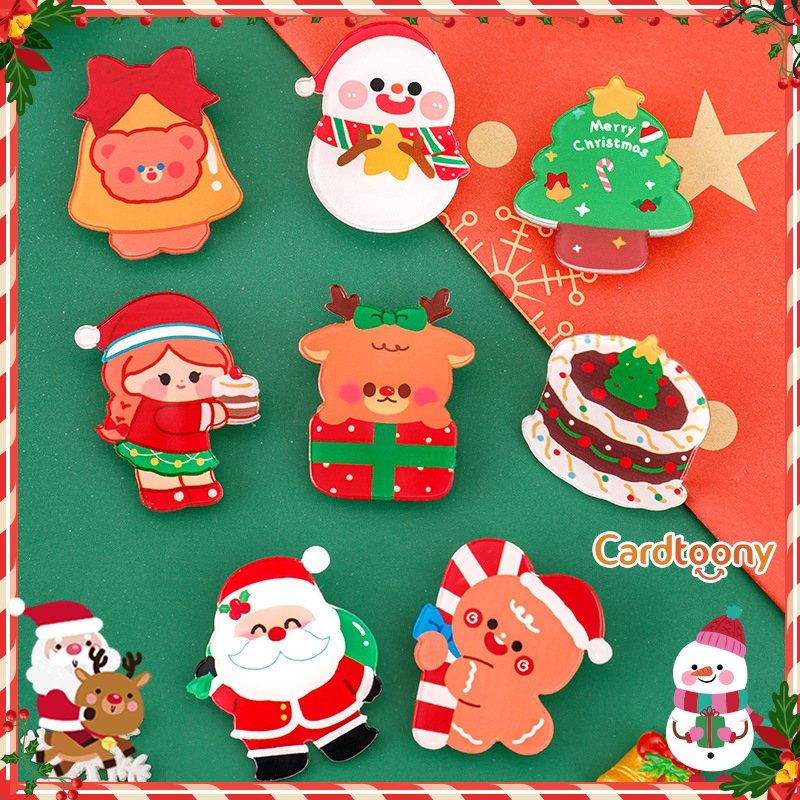Bros Pin Akrilik Natal Christmas Acrylic Brooch Xmas Santa Klaus Snowman Angel Snow Globe Cute Lucu 