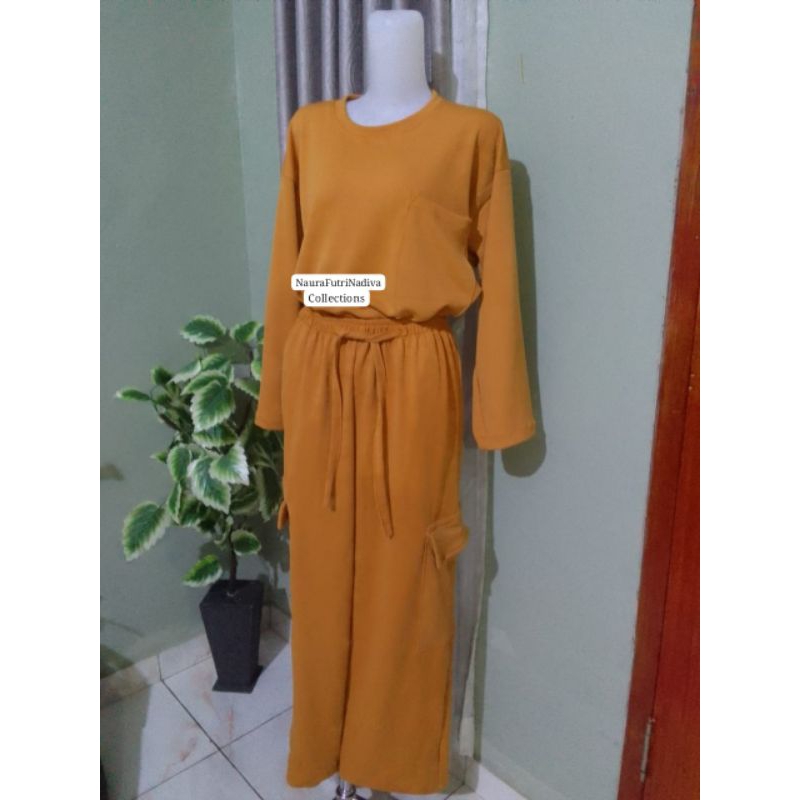 setelan knit cargo panjang / baju stelan kekinian / baju cargo knit / setelan cargo / setelan knit