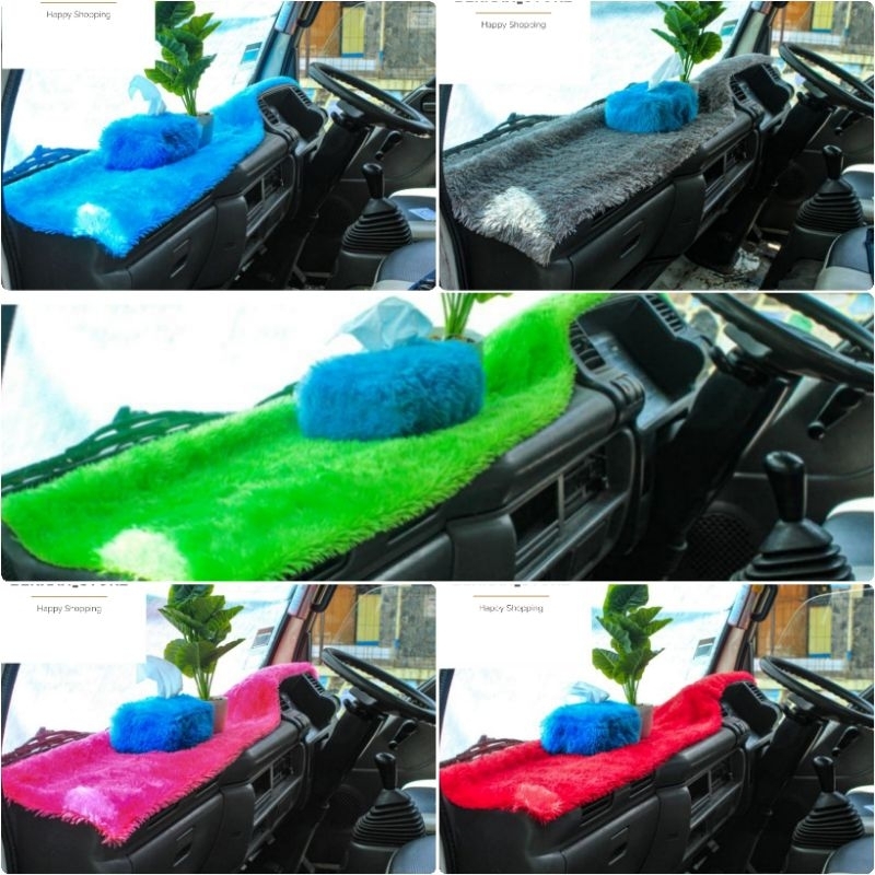 Alas Cover Dashboard Mobil Bulu Rasfur 1 Set + Sarung Tisu Alas Cover Karpet Dashboard Mobil UK 150x