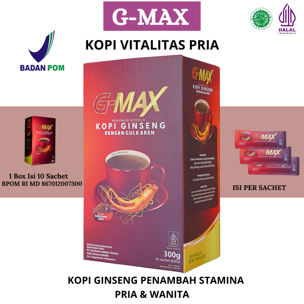 

GMAX Kopi Ginseng Penambah Stamina Pria Wanita Original Bpom