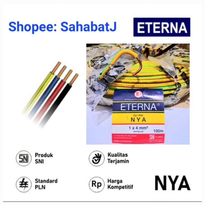 Kabel Eterna NYA 1x4 Kawat Batangan Tembaga 4mm 1x4 mm 4 mm